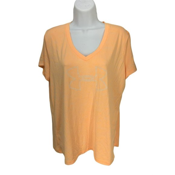 Under Armour Large Orange vneck short sleeve‎ Heatgear tee shirt - Picture 1 of 8